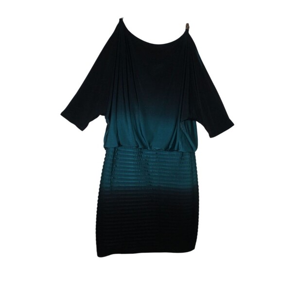 Xscape Cold Shoulder Cocktail Dress Goldtone Shoulder Straps Black Cyan Sz 8 EUC - Picture 5 of 6